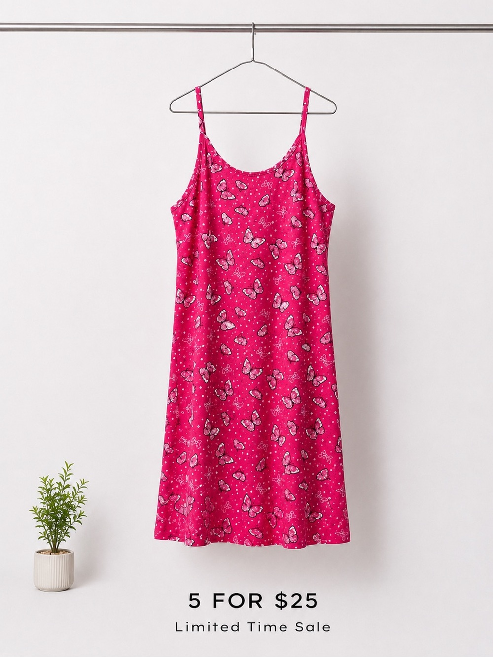 Girls Butterfly Print Pink Slip On Summer Casual Dress Size 8